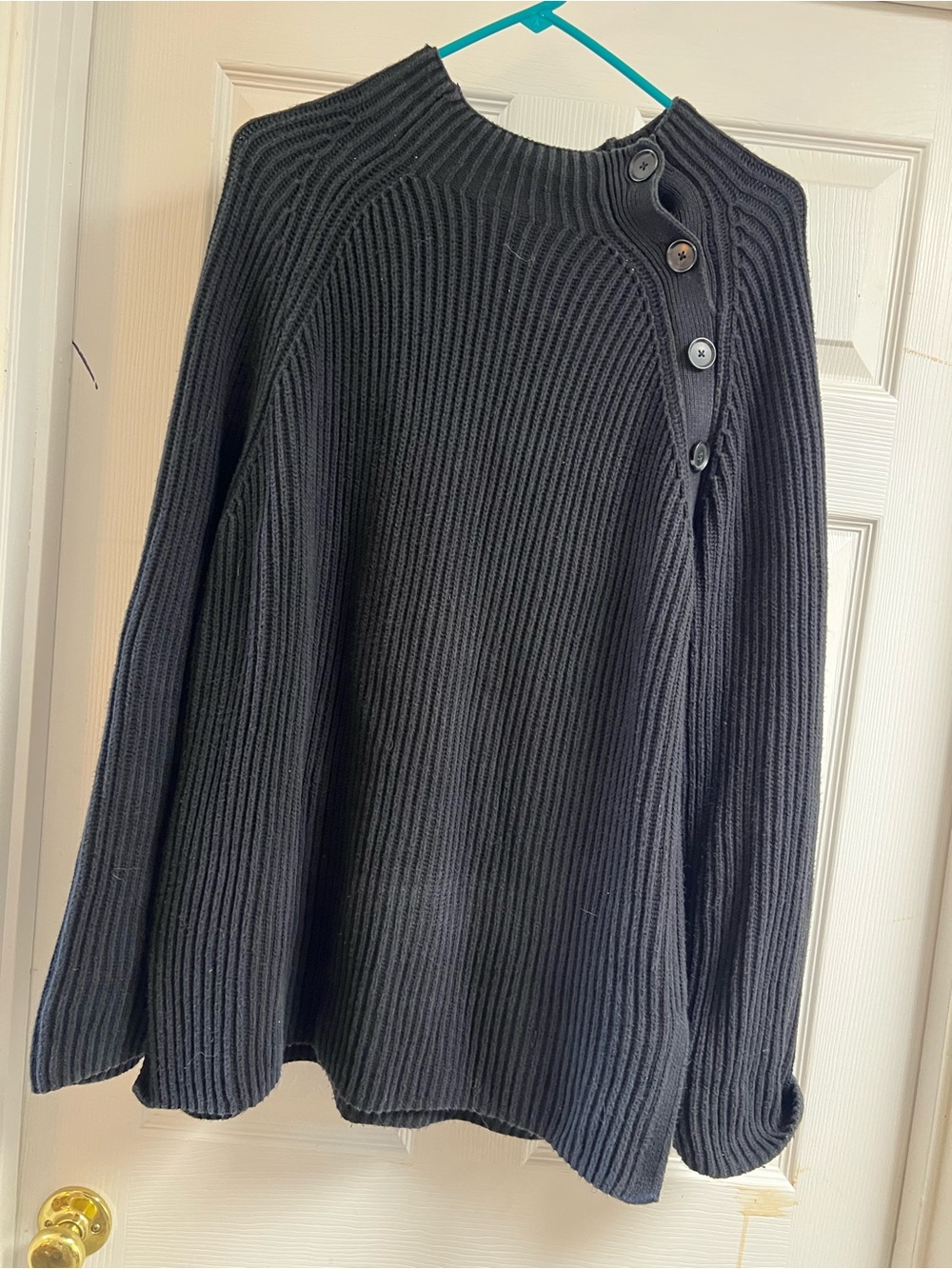 GAP Black Cotton Ribbed Button-Shoulder Women's Sweater XL Tall
